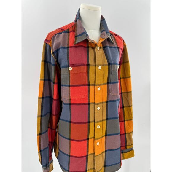 Madewell Womens Flannel Shirt Button Down Top M Orange Red Gray Medium - Picture 2 of 5
